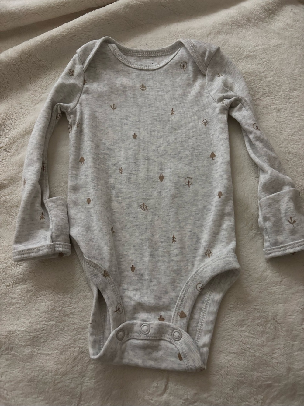 Neutral Forest Print Long-Sleeve Baby One-Piece